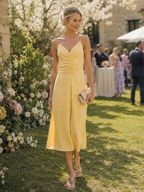 Sandro Yellow Summer Wedding Guest Dress‎ Size 10-12 NWOT